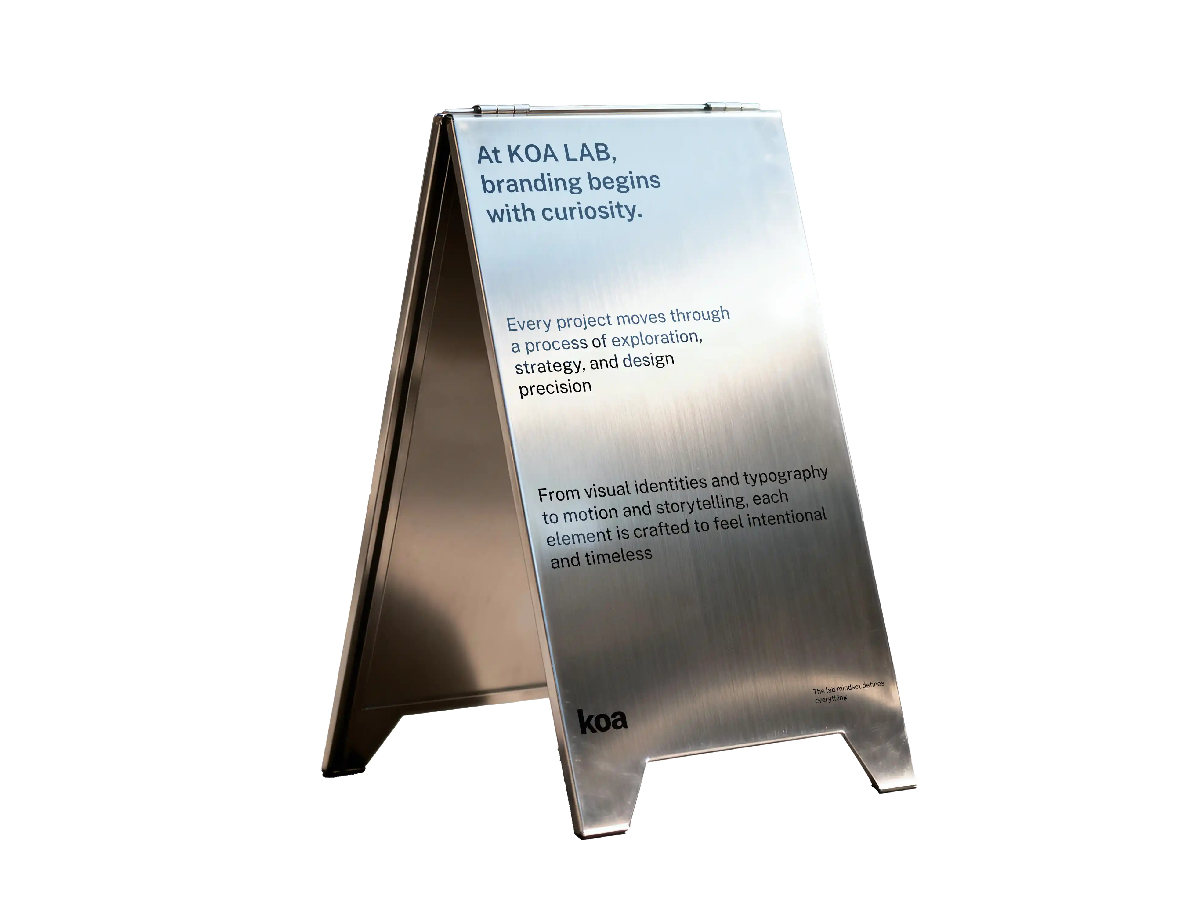 Metal Koalab street sign describing the lab process